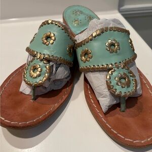 Jack Rogers Mint and Gold Floral Sandals